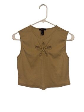 Tan Ribbed Sleeveless Crop Flower Cutout